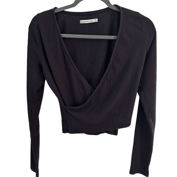 Abercrombie & Fitch Y2K Black Wrap Top Ribbed Knit Size Medium - Picture 3 of 7